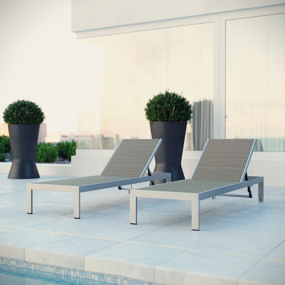 EEI-2477-SLV-GRY-SET Shore Outdoor Patio Aluminum Chaise Set of 2 by Modway