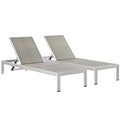 Modway EEI-2477-SLV-GRY-SET Shore Outdoor Patio Aluminum Chaise Set of 2 Silver Gray