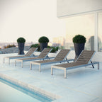EEI-2468-SLV-GRY-SET Shore Outdoor Patio Aluminum Chaise Set of 4 by Modway