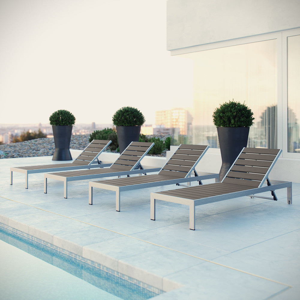 EEI-2468-SLV-GRY-SET Shore Outdoor Patio Aluminum Chaise Set of 4 by Modway