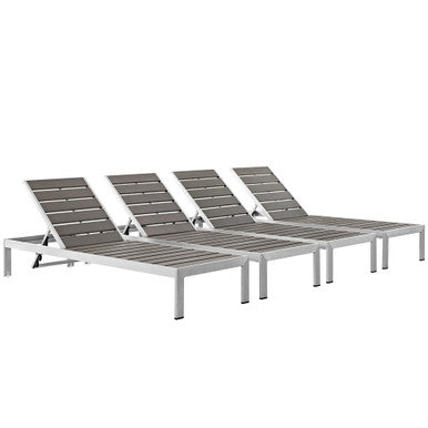 Modway EEI-2468-SLV-GRY-SET Shore Outdoor Patio Aluminum Chaise Set of 4 Silver Gray