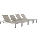 Modway EEI-2478-SLV-GRY-SET Shore Outdoor Patio Aluminum Chaise Set of 4 Silver Gray