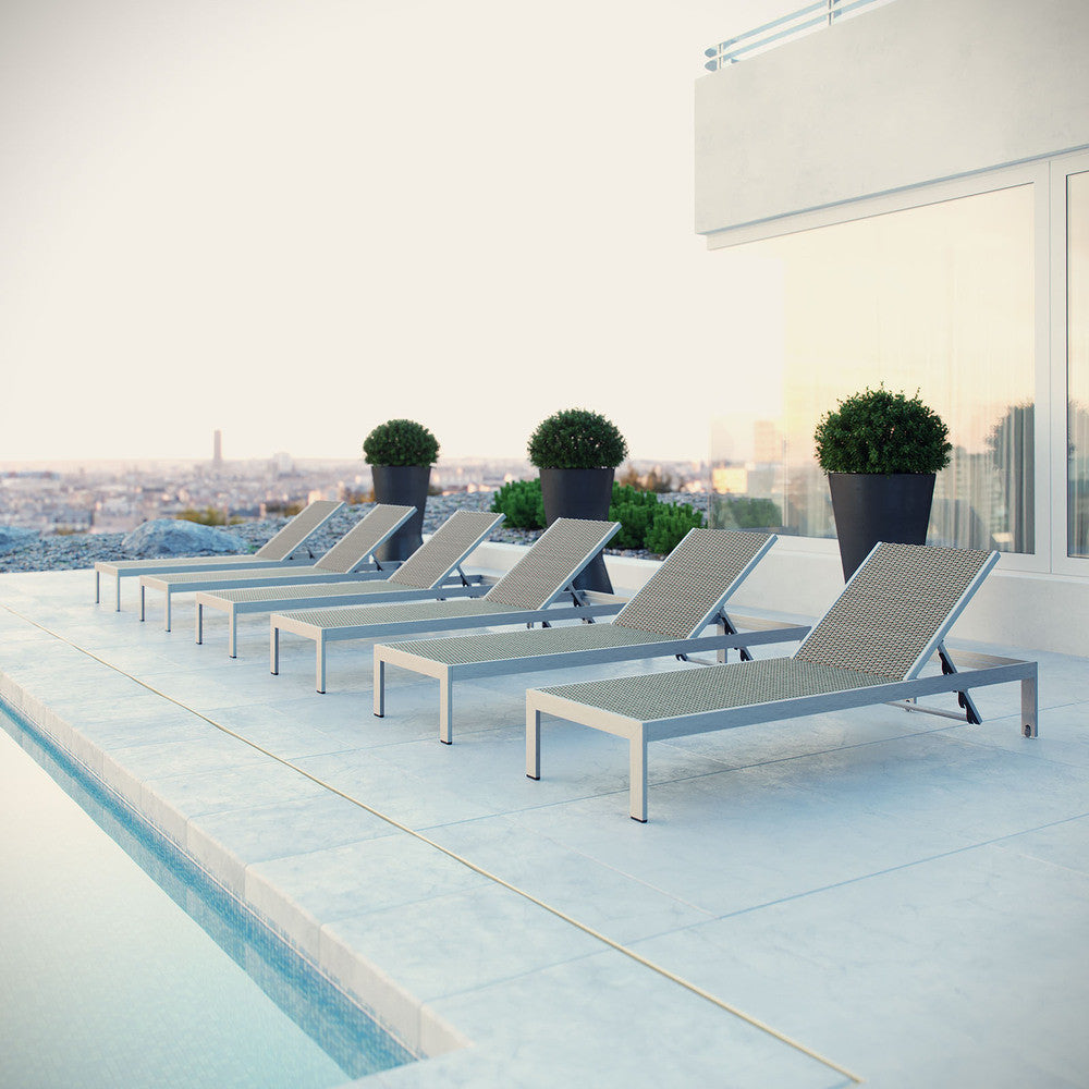 EEI-2479-SLV-GRY-SET Shore Outdoor Patio Aluminum Chaise Set of 6 by Modway