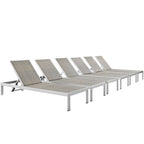 EEI-2479-SLV-GRY-SET Shore Outdoor Patio Aluminum Chaise Set of 6 by Modway