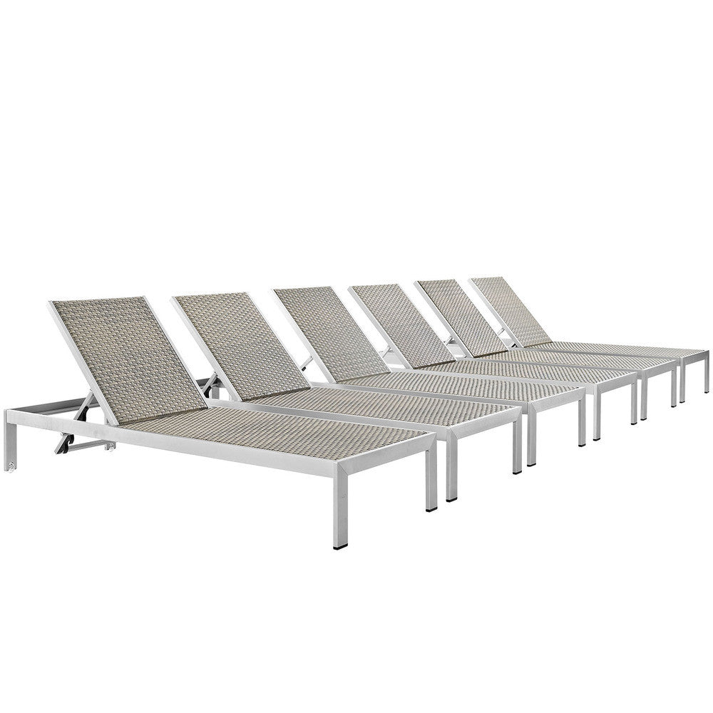 EEI-2479-SLV-GRY-SET Shore Outdoor Patio Aluminum Chaise Set of 6 by Modway