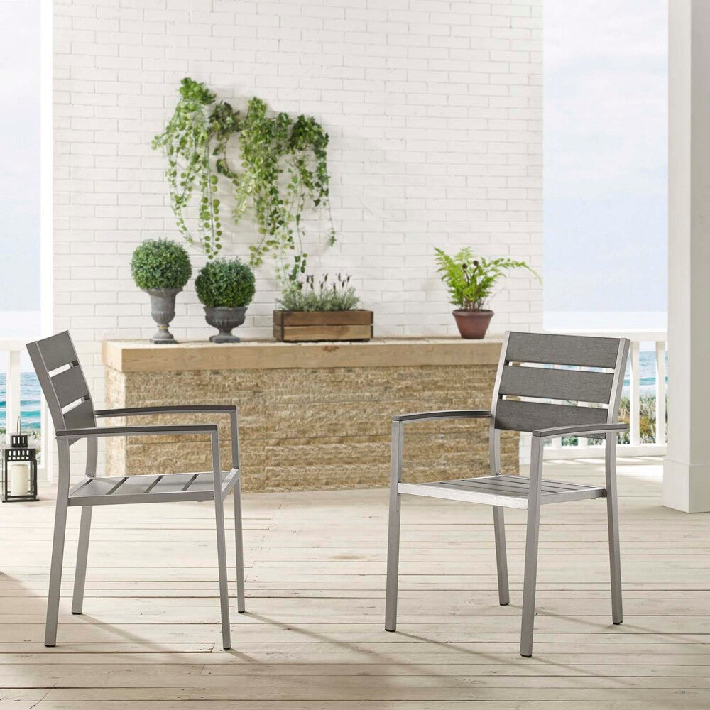 EEI-4042-SLV-GRY Shore Outdoor Patio Aluminum Dining Armchair Set of 2 by Modway