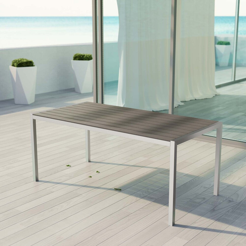 EEI-2251-SLV-GRY Shore Outdoor Patio Aluminum Dining Table by Modway