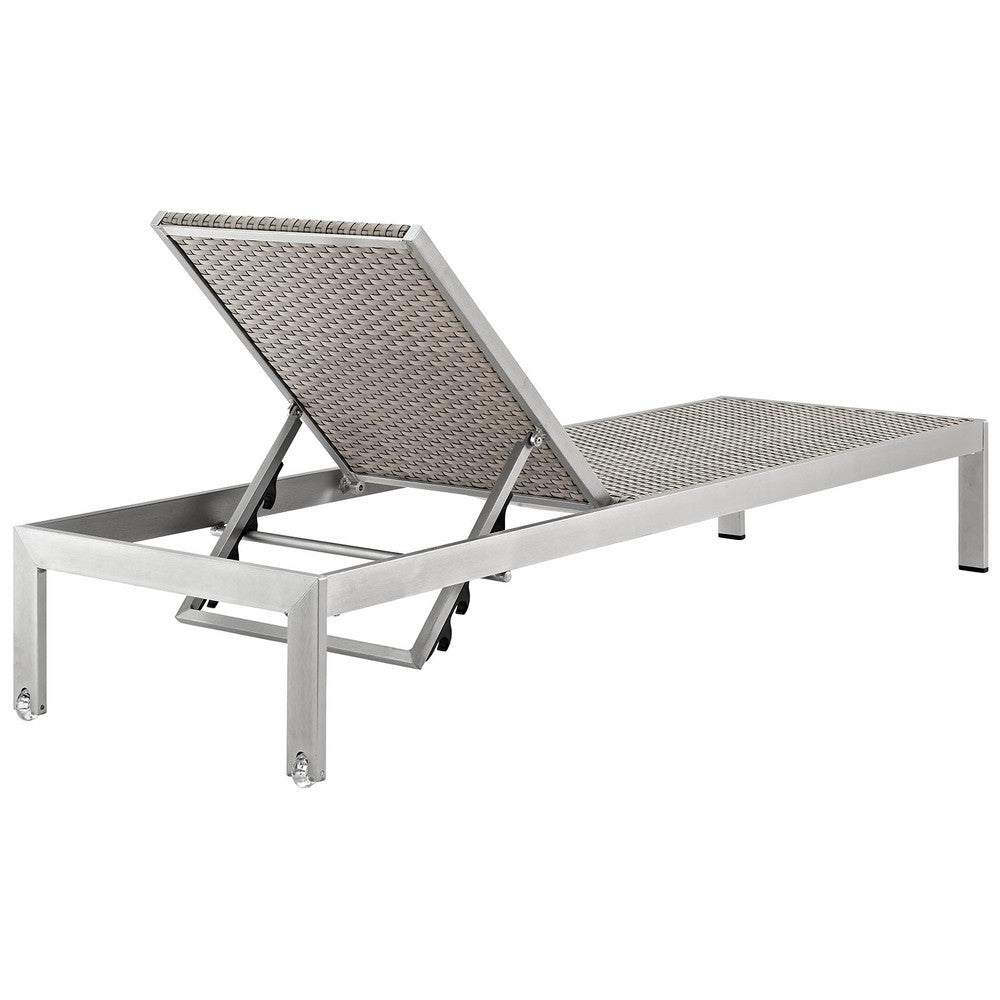 EEI-2250-SLV-GRY Shore Outdoor Patio Aluminum Rattan Chaise by Modway