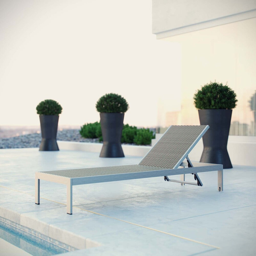 EEI-2250-SLV-GRY Shore Outdoor Patio Aluminum Rattan Chaise by Modway