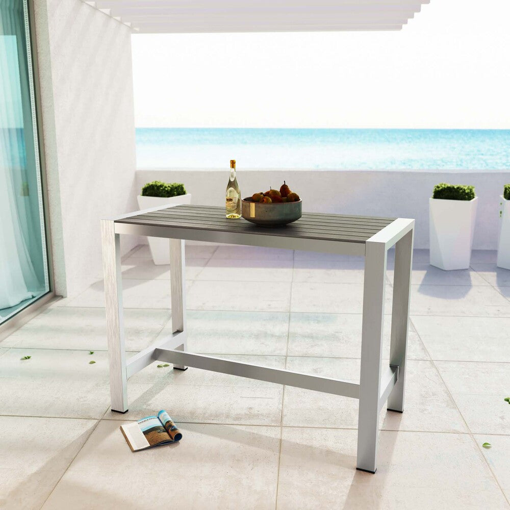 EEI-2253-SLV-GRY Shore Outdoor Patio Aluminum Rectangle Bar Table by Modway