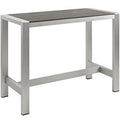 Modway EEI-2253-SLV-GRY Shore Outdoor Patio Aluminum Rectangle Bar Table Silver Gray