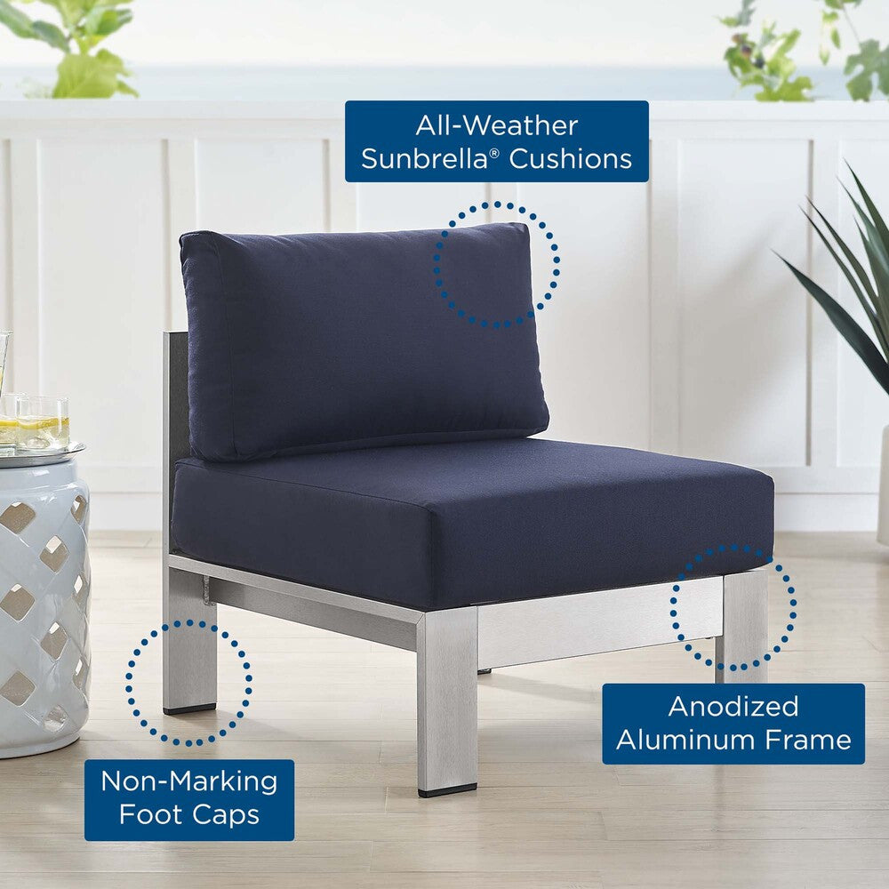 EEI-4227-SLV-NAV Shore Sunbrella&reg; Fabric Aluminum Outdoor Patio Armless Chair by Modway
