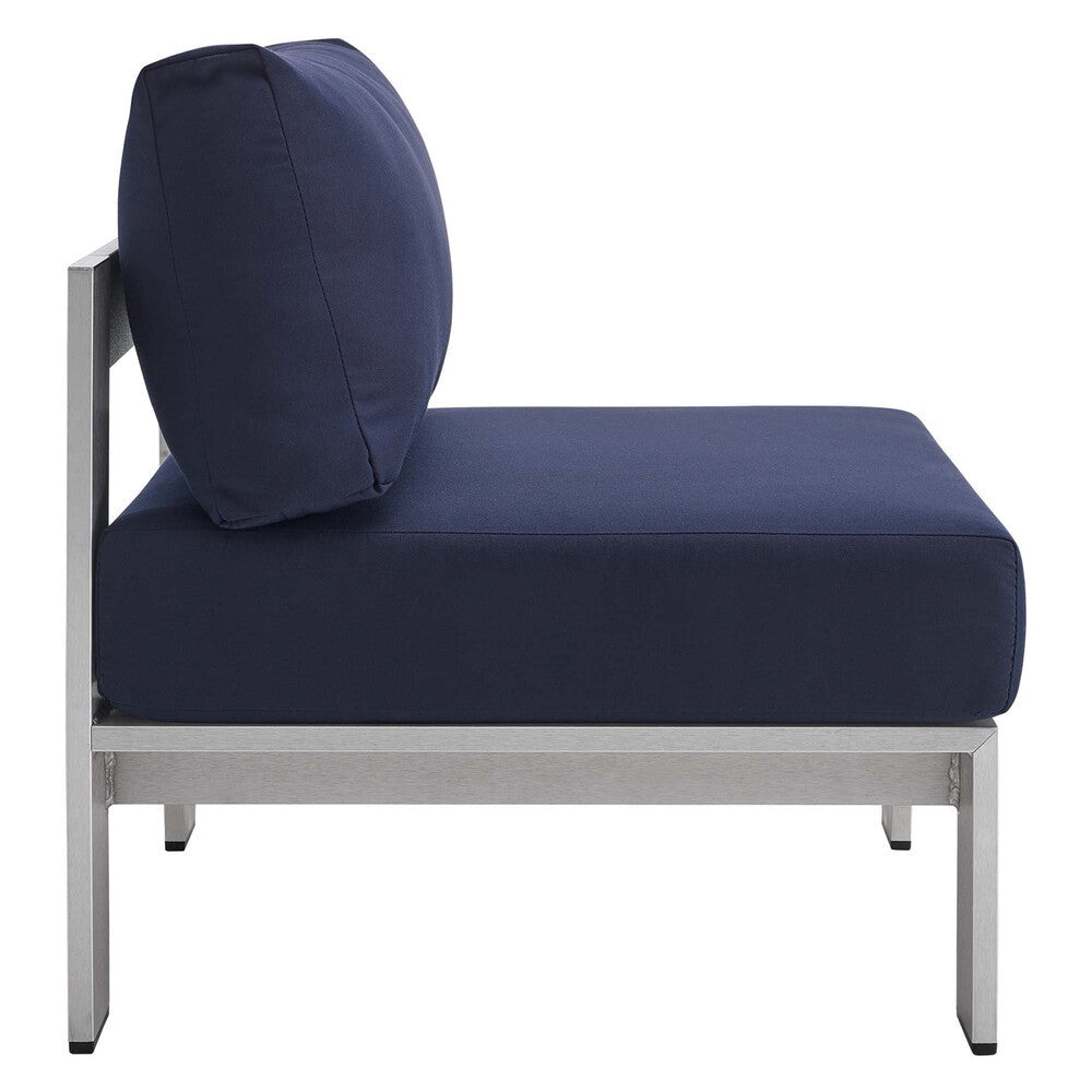 EEI-4227-SLV-NAV Shore Sunbrella&reg; Fabric Aluminum Outdoor Patio Armless Chair by Modway
