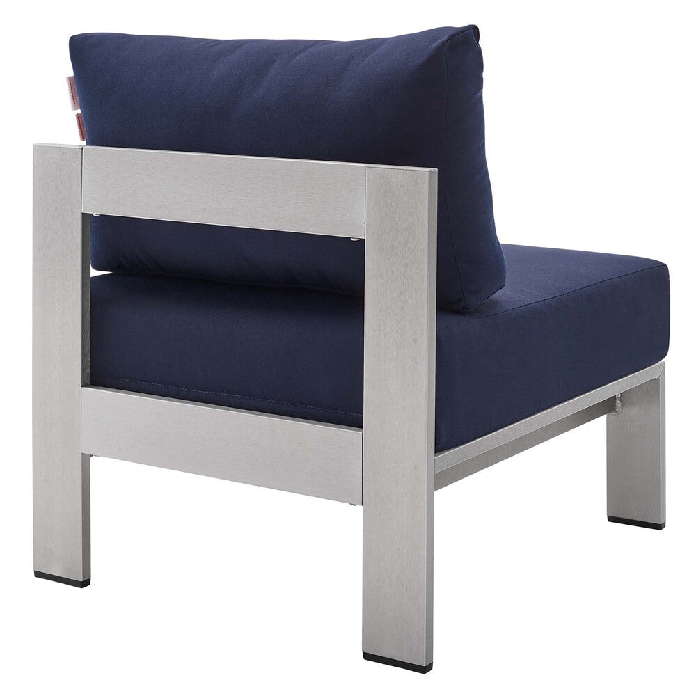 EEI-4227-SLV-NAV Shore Sunbrella&reg; Fabric Aluminum Outdoor Patio Armless Chair by Modway