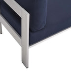 EEI-4227-SLV-NAV Shore Sunbrella&reg; Fabric Aluminum Outdoor Patio Armless Chair by Modway