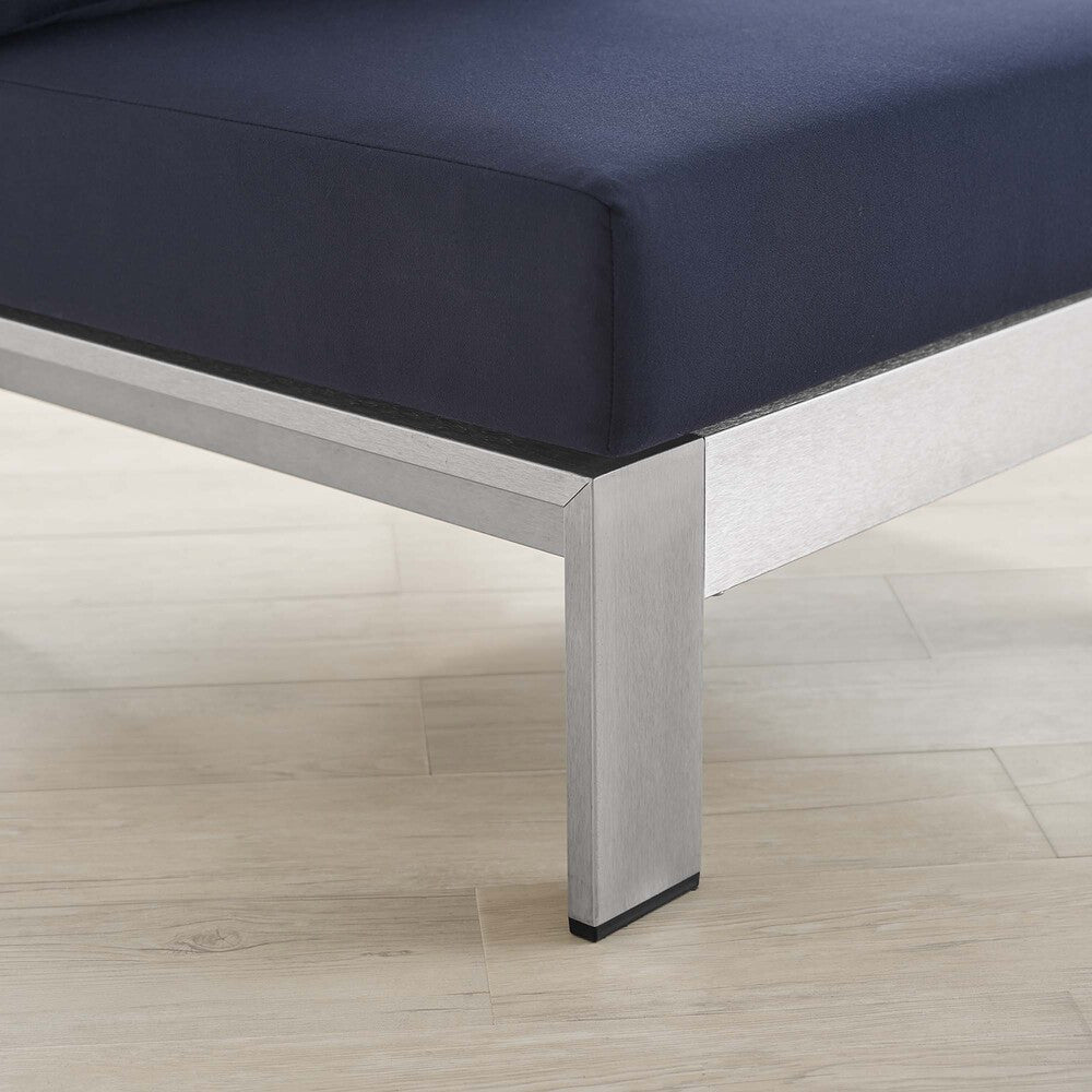 EEI-4227-SLV-NAV Shore Sunbrella&reg; Fabric Aluminum Outdoor Patio Armless Chair by Modway