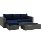 EEI-1889-CHC-NAV-SET Sojourn 3 Piece Outdoor Patio Sunbrella&reg; Sectional Set by Modway