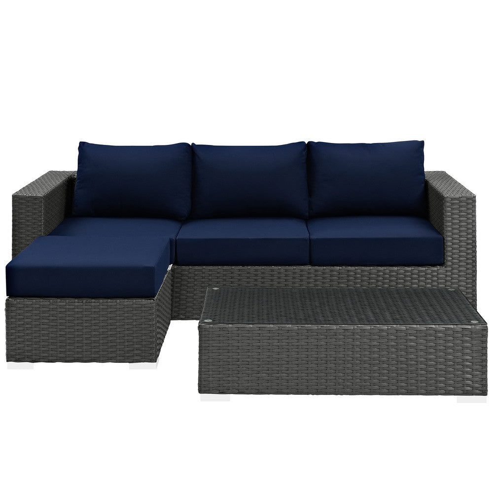 EEI-1889-CHC-NAV-SET Sojourn 3 Piece Outdoor Patio Sunbrella&reg; Sectional Set by Modway