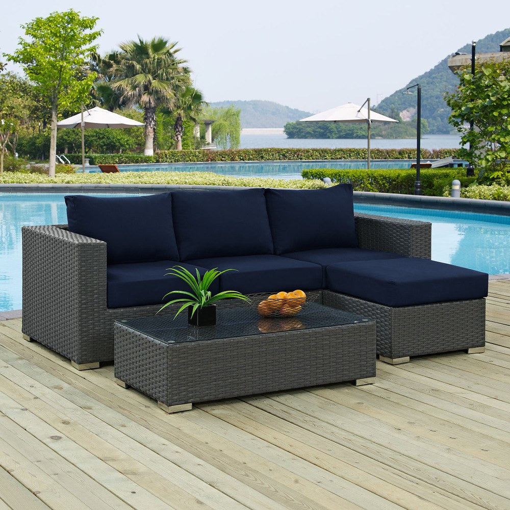EEI-1889-CHC-NAV-SET Sojourn 3 Piece Outdoor Patio Sunbrella&reg; Sectional Set by Modway