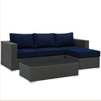 Modway EEI-1889-CHC-NAV-SET Sojourn 3 Piece Outdoor Patio Sunbrella&reg; Sectional Set Canvas Navy
