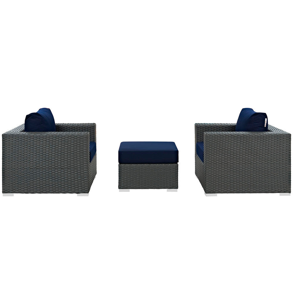 EEI-1891-CHC-NAV-SET Sojourn 3 Piece Outdoor Patio Sunbrella&reg; Sectional Set by Modway