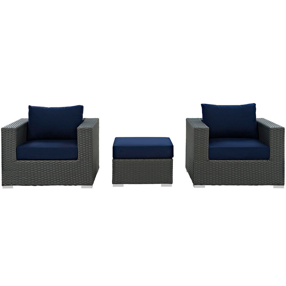 EEI-1891-CHC-NAV-SET Sojourn 3 Piece Outdoor Patio Sunbrella&reg; Sectional Set by Modway