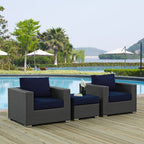 EEI-1891-CHC-NAV-SET Sojourn 3 Piece Outdoor Patio Sunbrella&reg; Sectional Set by Modway