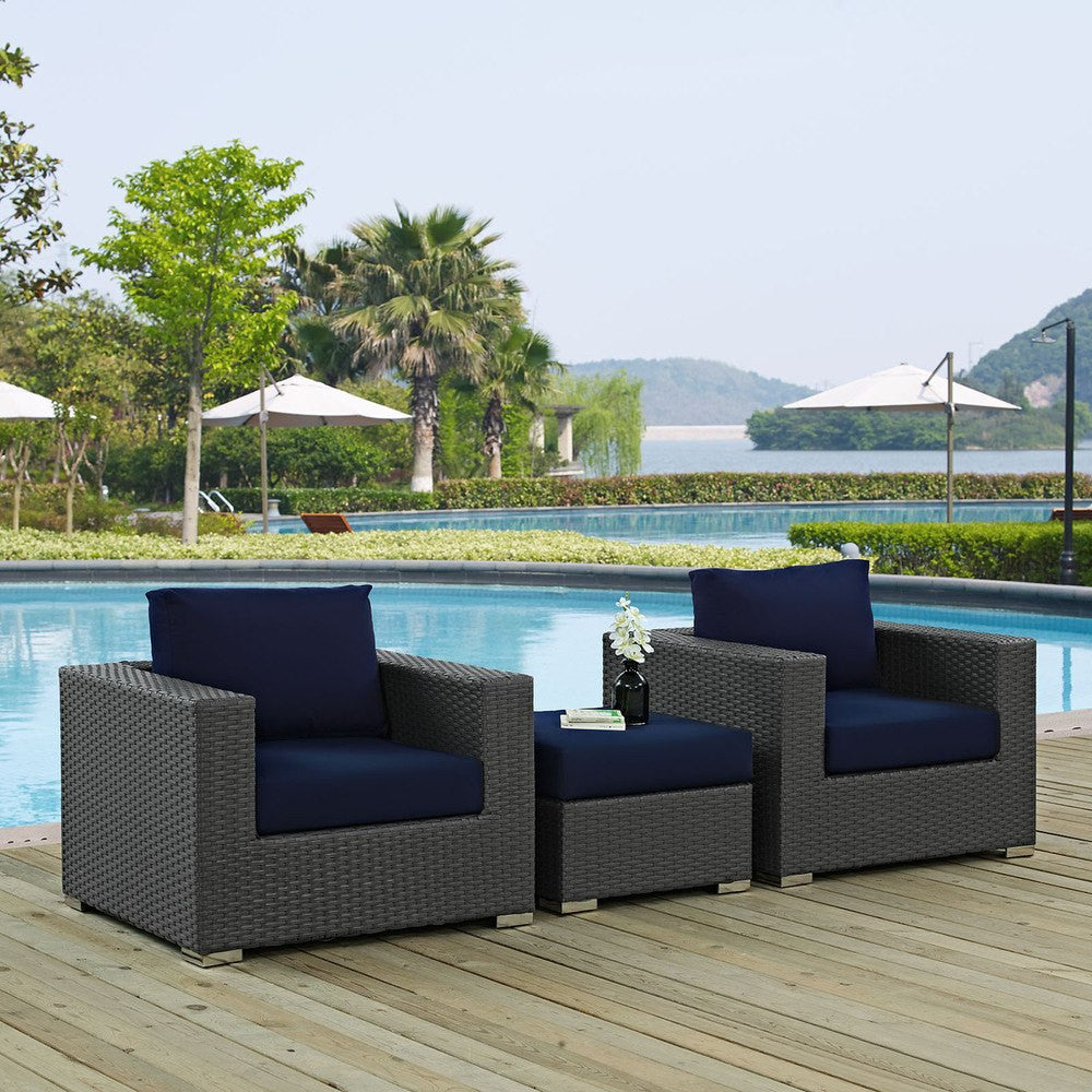 EEI-1891-CHC-NAV-SET Sojourn 3 Piece Outdoor Patio Sunbrella&reg; Sectional Set by Modway