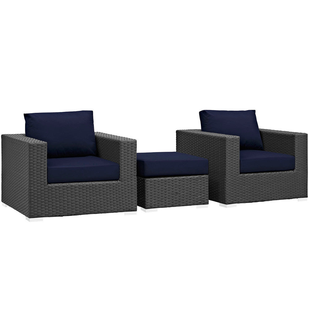 EEI-1891-CHC-NAV-SET Sojourn 3 Piece Outdoor Patio Sunbrella&reg; Sectional Set by Modway
