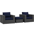 Modway EEI-1891-CHC-NAV-SET Sojourn 3 Piece Outdoor Patio Sunbrella&reg; Sectional Set Canvas Navy