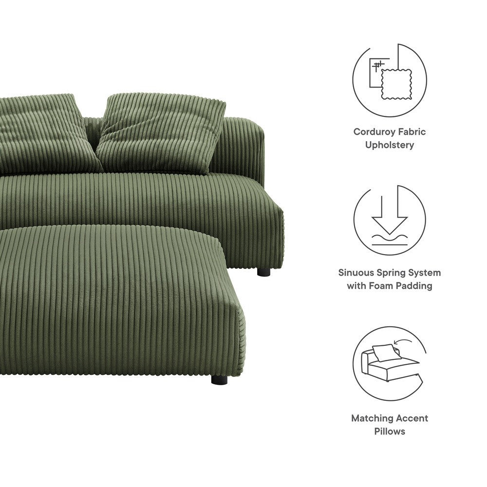 EEI-7030 Solace Modular Corduroy Upholstered Armless Loveseat and Ottoman Set by Modway