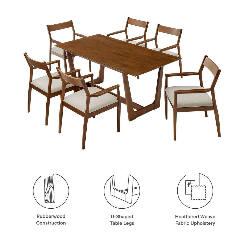 EEI-7076 Solara 7-Piece Wood Dining Set with Fabric Upholstered Armchairs by Modway