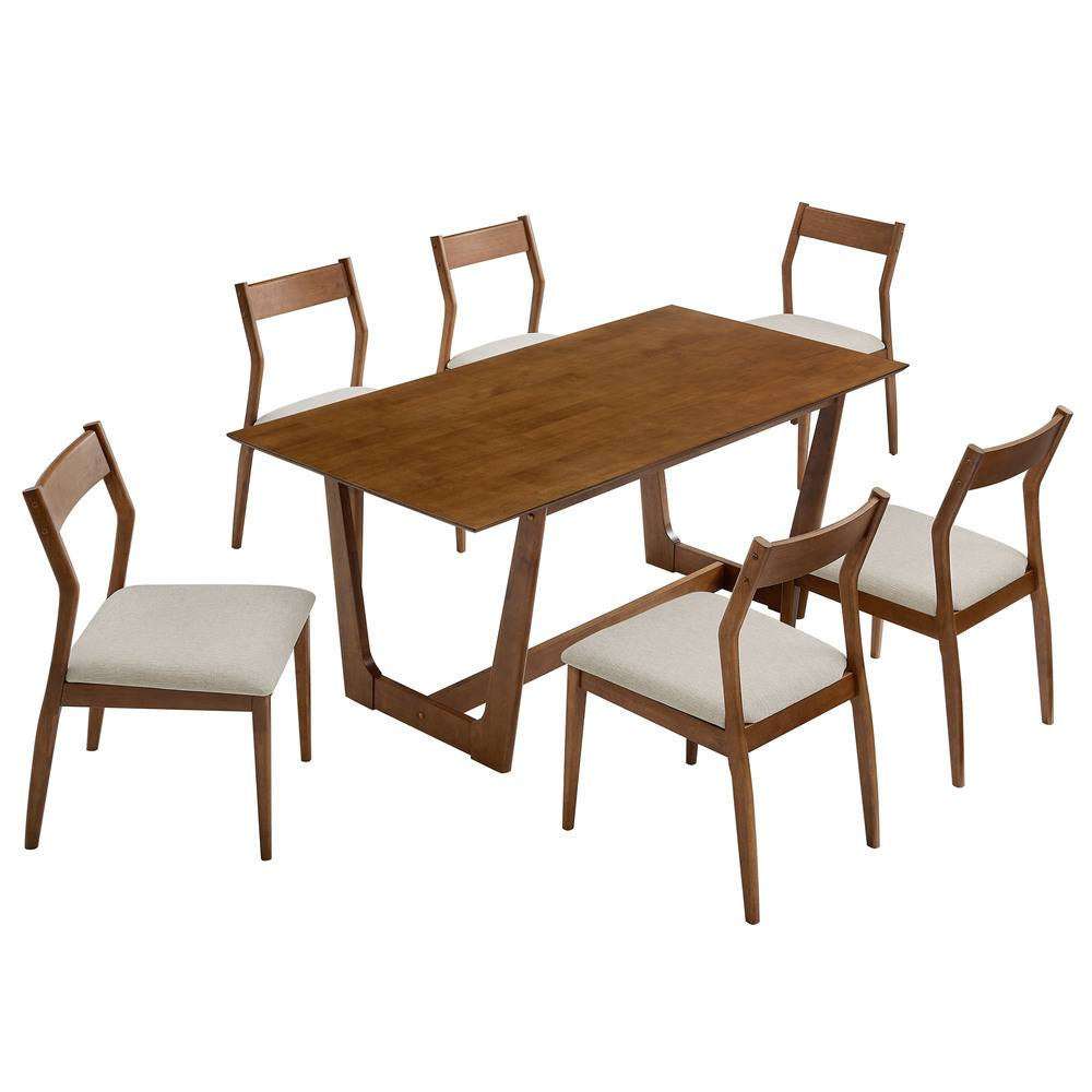 EEI-7079 Solara 7-Piece Wood Dining Set with Fabric Upholstered Side Chairs by Modway