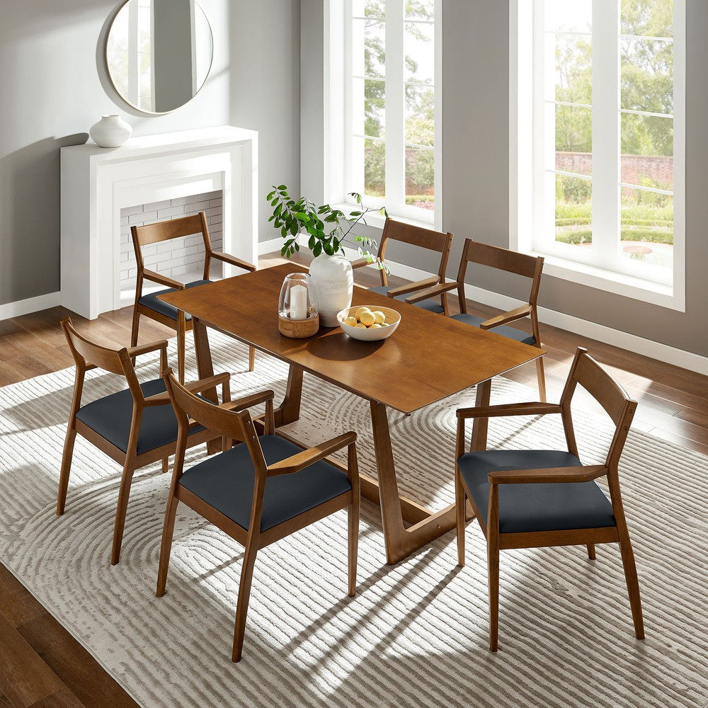 EEI-7075-WAL-BLK Solara 7-Piece Wood Dining Set with Vegan Leather Armchairs by Modway