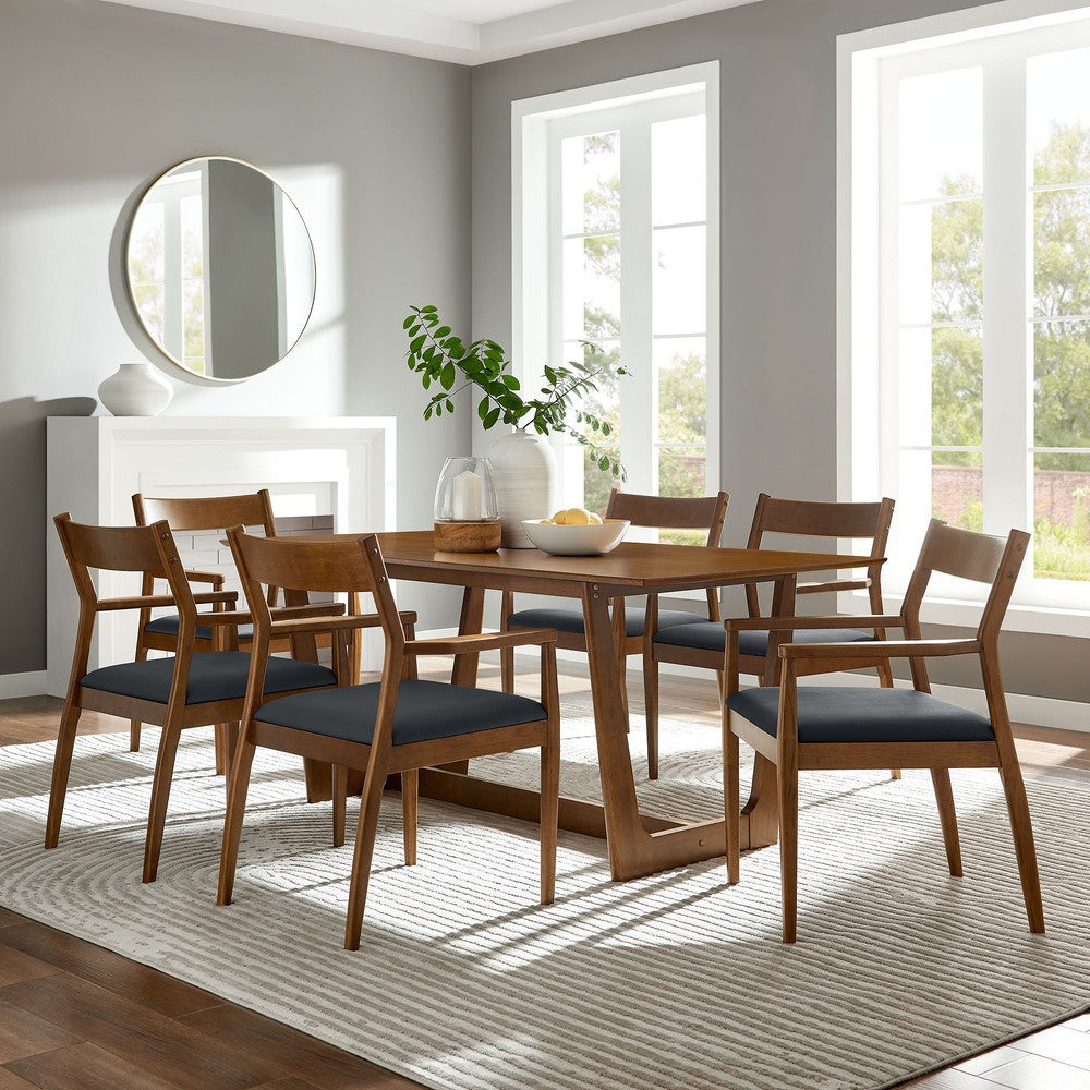 EEI-7075-WAL-BLK Solara 7-Piece Wood Dining Set with Vegan Leather Armchairs by Modway