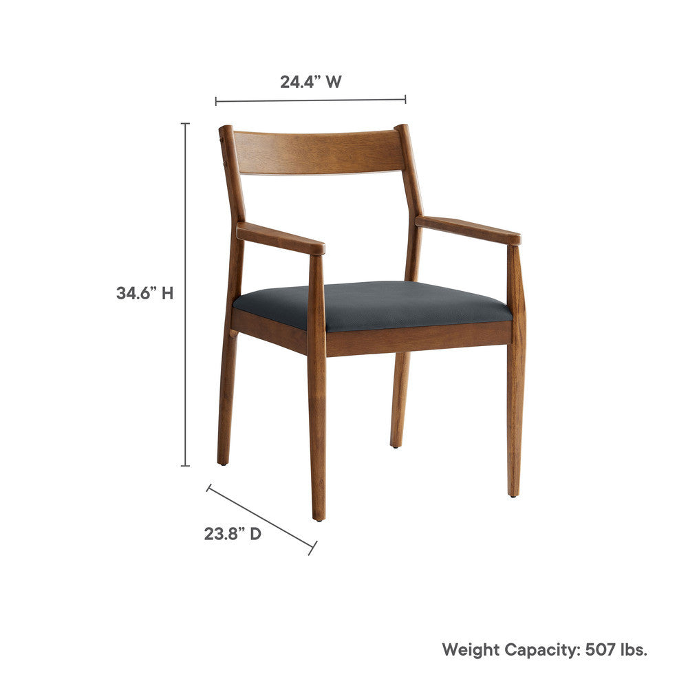 EEI-7075-WAL-BLK Solara 7-Piece Wood Dining Set with Vegan Leather Armchairs by Modway