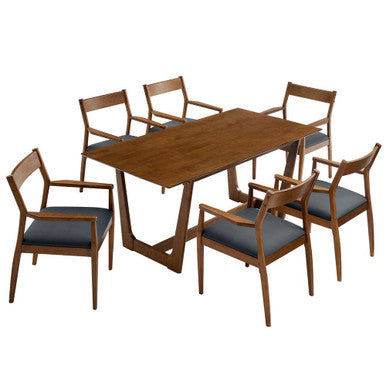 Modway EEI-7075-WAL-BLK Solara 7-Piece Wood Dining Set with Vegan Leather Armchairs Walnut Black