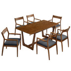 Modway EEI-7075-WAL-BLK Solara 7-Piece Wood Dining Set with Vegan Leather Armchairs Walnut Black