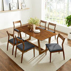 EEI-7078-WAL-BLK Solara 7-Piece Wood Dining Set with Vegan Leather Side Chairs by Modway