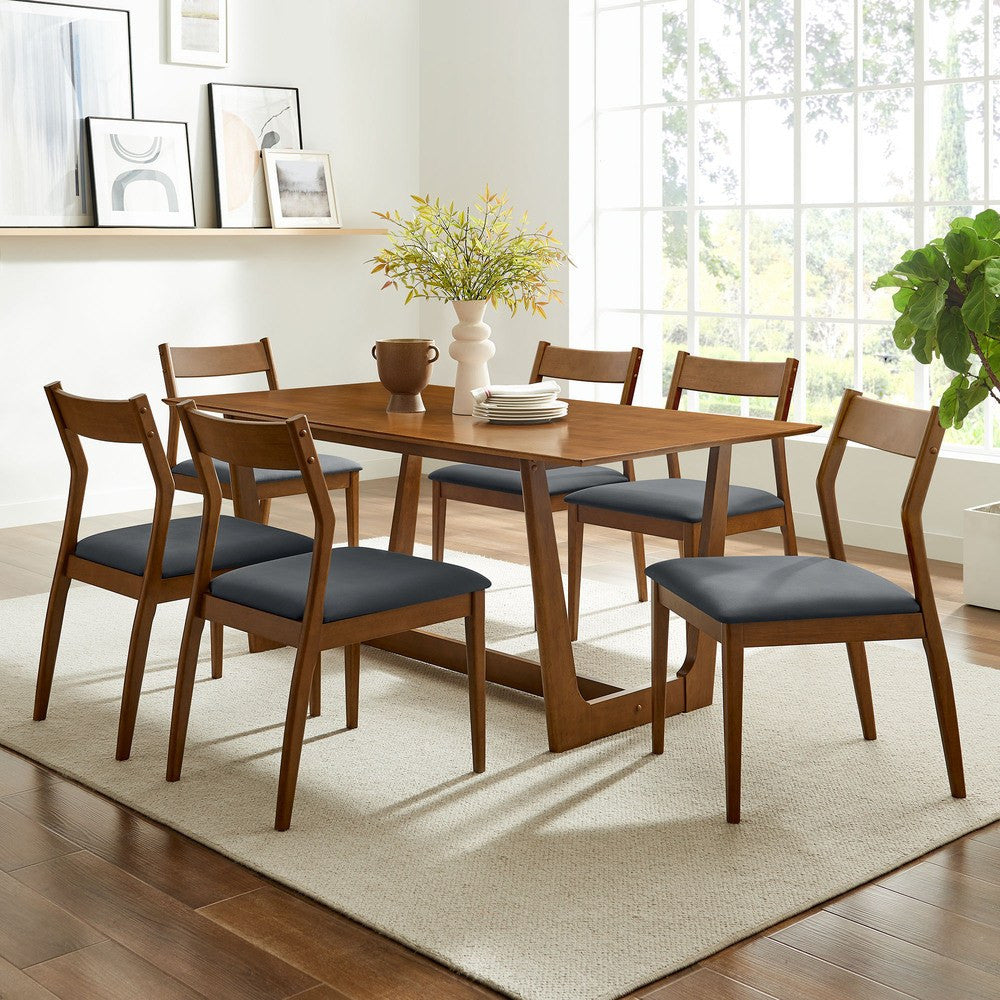 EEI-7078-WAL-BLK Solara 7-Piece Wood Dining Set with Vegan Leather Side Chairs by Modway