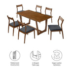 EEI-7078-WAL-BLK Solara 7-Piece Wood Dining Set with Vegan Leather Side Chairs by Modway