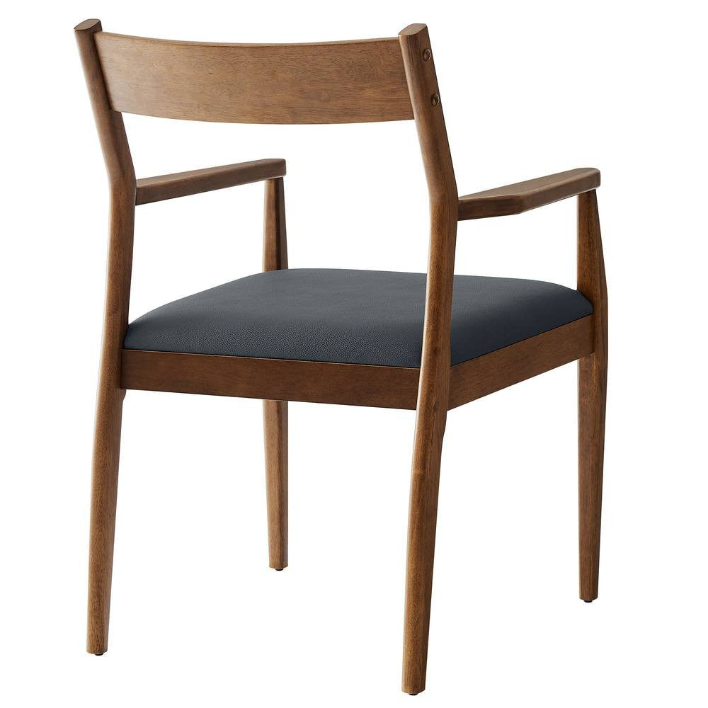 EEI-6915-WAL-BLK Solara Vegan Leather Wood Dining Armchairs Set of 2 by Modway