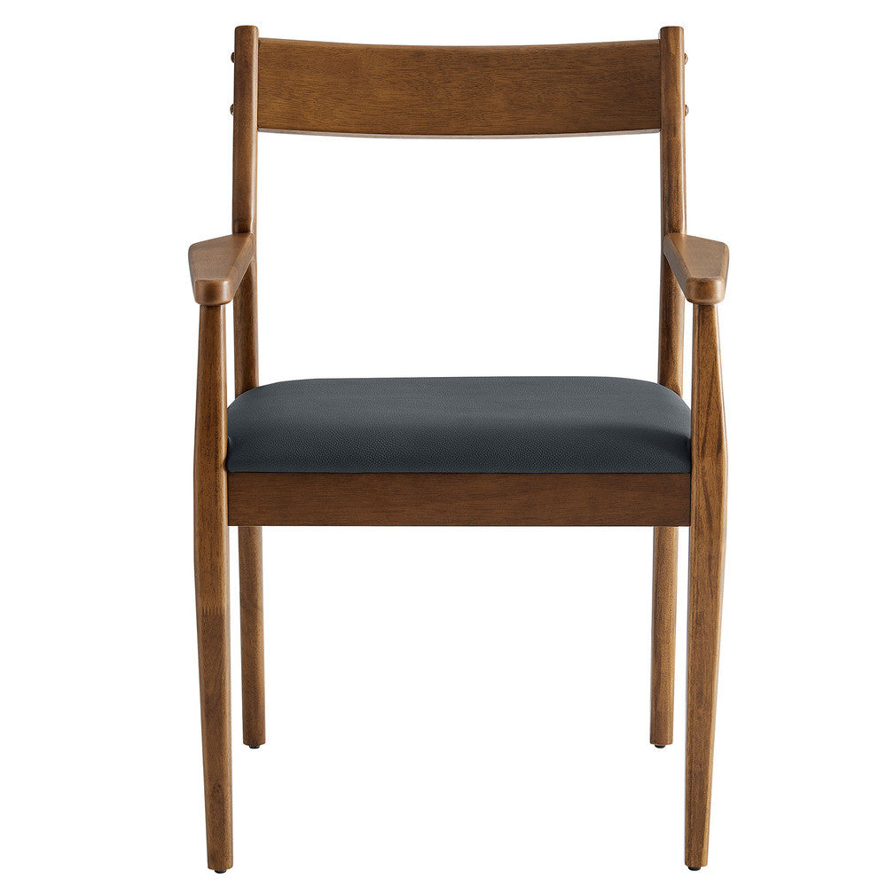 EEI-6915-WAL-BLK Solara Vegan Leather Wood Dining Armchairs Set of 2 by Modway