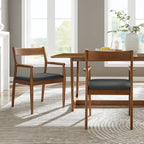 EEI-6915-WAL-BLK Solara Vegan Leather Wood Dining Armchairs Set of 2 by Modway