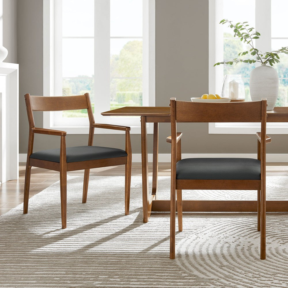 EEI-6915-WAL-BLK Solara Vegan Leather Wood Dining Armchairs Set of 2 by Modway