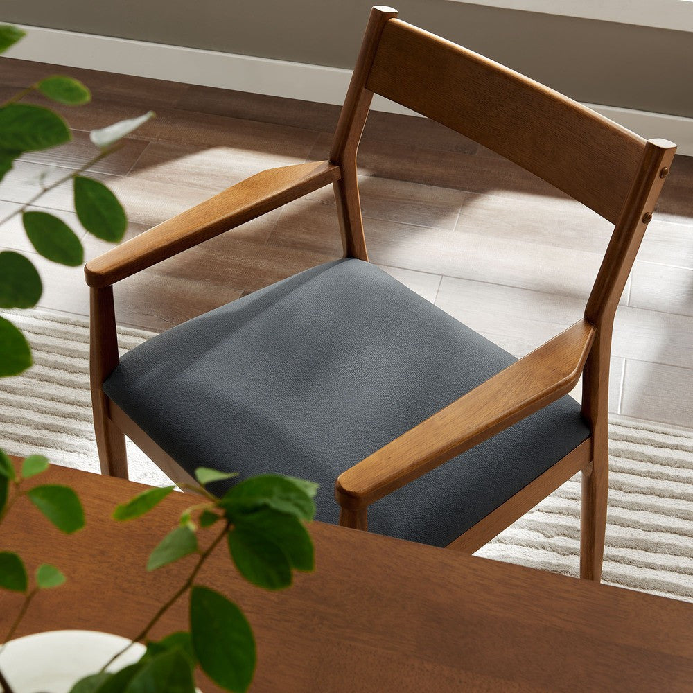 EEI-6915-WAL-BLK Solara Vegan Leather Wood Dining Armchairs Set of 2 by Modway