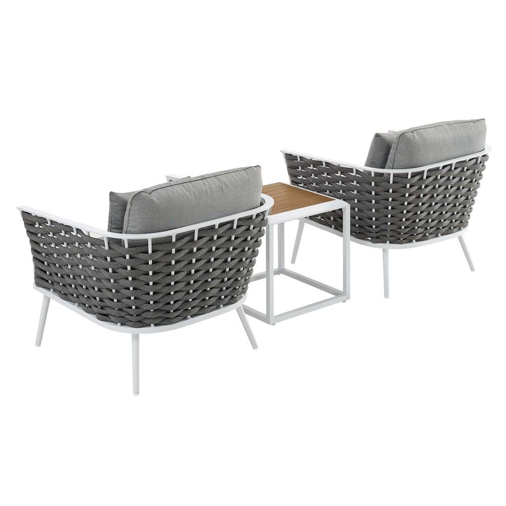 EEI-3163-WHI-GRY-SET Stance 3 Piece Outdoor Patio Aluminum Sectional Sofa Set by Modway
