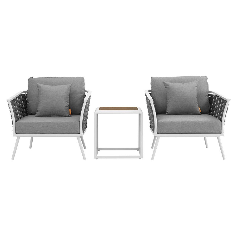 EEI-3163-WHI-GRY-SET Stance 3 Piece Outdoor Patio Aluminum Sectional Sofa Set by Modway