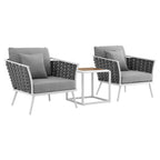 EEI-3163-WHI-GRY-SET Stance 3 Piece Outdoor Patio Aluminum Sectional Sofa Set by Modway