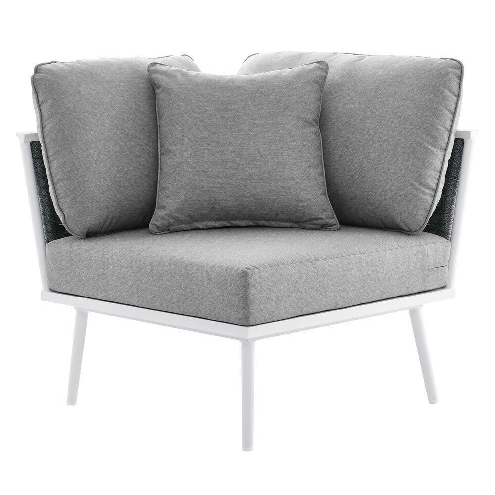 EEI-5755-WHI-GRY Stance 4 Piece Outdoor Patio Aluminum Sectional Sofa Set by Modway